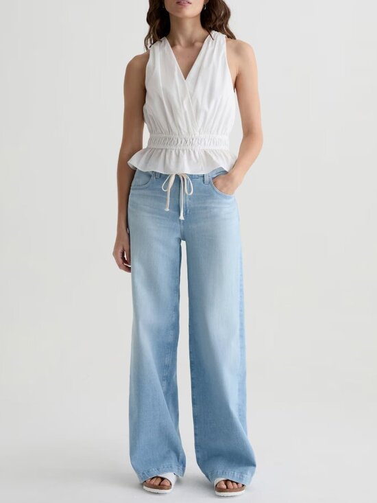 Ag Adriano Goldschmied Denim - Ag Adriano Goldschmied Light Blue Stella Cinched Low Slung Palazzo